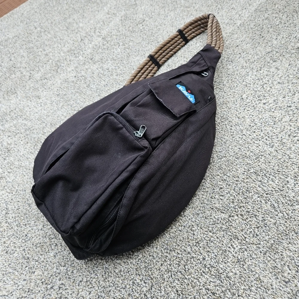 Kavu Rope Sling Bag Hiking One Shoulder Backpack Black Brown Travel Outdoor Bag